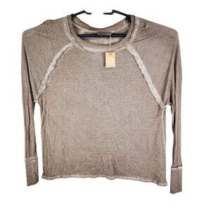 Womens Brown Zenana Top Long Sleeve Raglan Rayon Blend Round Neck Size S